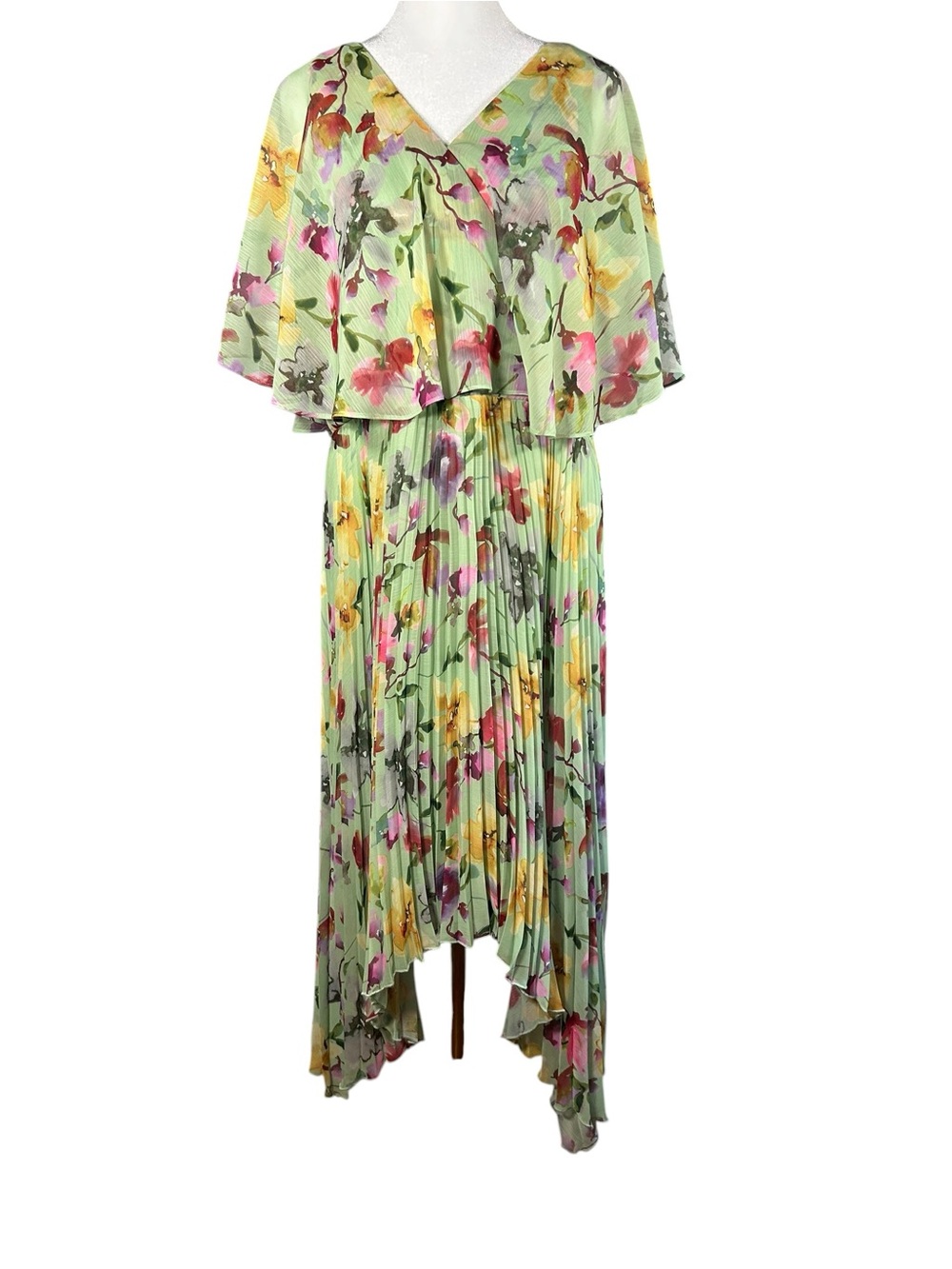 Fairycore Garden Party Pleated Maxi Dress Floral Chiffon Kensie 14